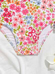 Girls Swimwear,Cute Holiday Resort Multi-Color Ditsy Floral Double Ruffle Trim Tankini,Baby Girl Two Pieces Suit,Fashionable Pink Beach Bathing Suit - Multicolor - View 5