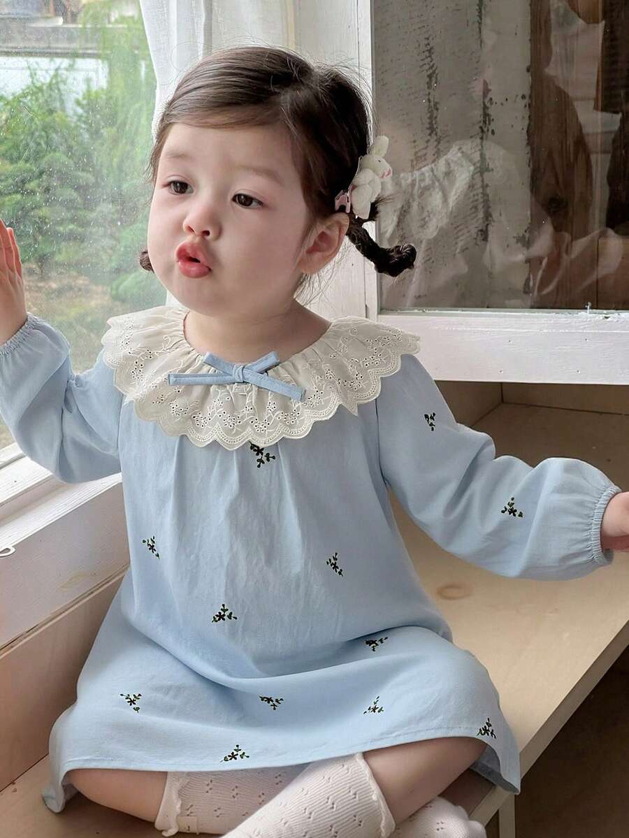 DAZY 女嬰圓領荷葉邊飾全身印花舒適居家服度假幼兒 - 淺藍色 - 查看 1