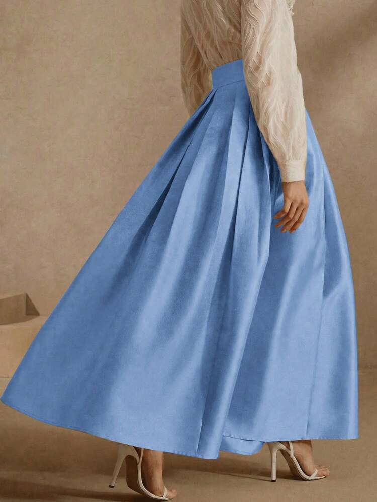Anewsta Essential High Waist Elegant Puff Solid Color Oblique Pocket Skirt