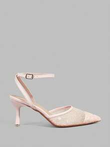 Ontre 新款粉色尖头细跟镂空网面时尚优雅女士高跟鞋 - 粉色 - 查看 1