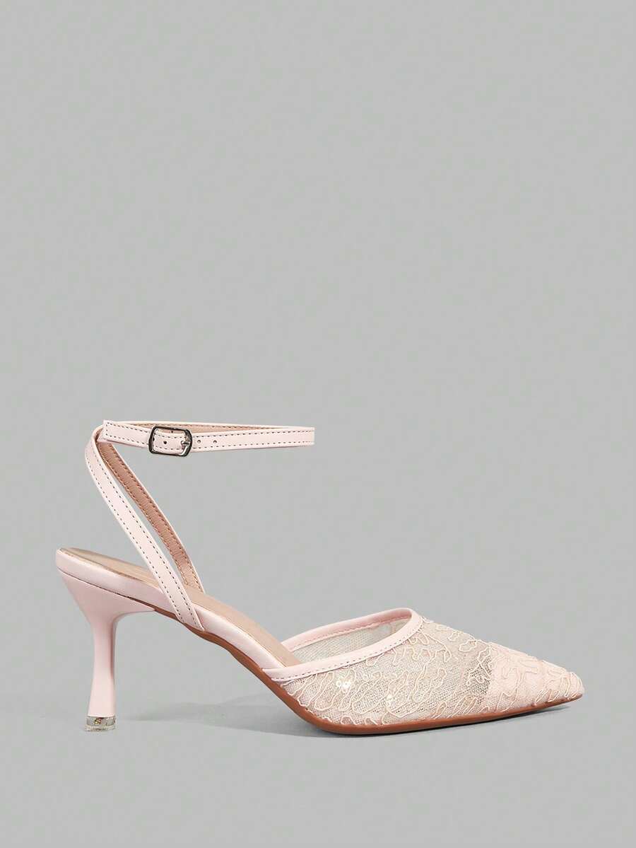 Ontre 新款粉色尖头细跟镂空网面时尚优雅女士高跟鞋 - 粉色 - 查看 1