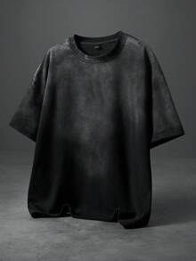 PAVTROS 男士休闲渐变短袖T恤，夏季黑色露脐上衣，男士宽松露脐T恤，男士宽松露脐上衣，男士落肩网眼露脐上衣 - 黑色 - 查看 3