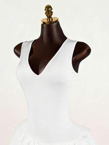 SaltGleam SaltGleam 性感美人鱼白色夏季束腰深V领连衣裙 - 白色 - 查看 4