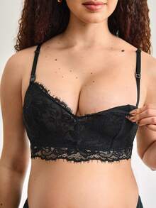 Moonlight&Mama 1件黑色蕾丝性感孕妇哺乳文胸，哺乳内衣 - 黑色 - 查看 1