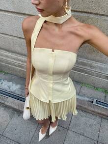Conjunto de top tubo y falda en color amarillo crema, para primavera/verano - Amarillo claro - Ver 5