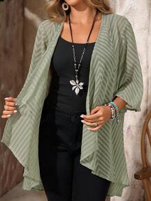 EMERY ROSE Plus Size Women Casual Versatile Long Sleeve Cardigan For Daily Wear - Mint Green - View 6