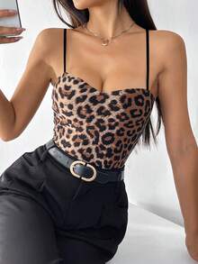 Rafferiza Áo hai dây họa tiết da báo, thích hợp cho tiệc tùng, hẹn hò, ngày Valentine, hộp đêm, quán bar, quần ống rộng hai lớp, lót dày dặn, thích hợp mặc mùa thu đông, kiểu dáng thông thường, áo lót trong, áo tank top, áo thun in hình báo đốm, áo nữ. - Nhiều màu - Xem 4