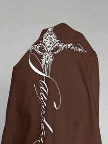 StreetHx 女士收腰修身白色长袖T恤，复古波浪印花，Y2K街头风，秋冬款 - 棕色 - 查看 7