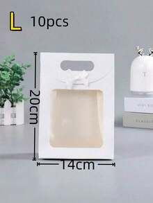 1/10/20个装 简约时尚翻盖蝴蝶结透明包装袋，礼品袋，蝴蝶装饰，鲜花包装展示袋，翻盖礼品袋，带透明窗口，小号棕色/白色礼品袋，适用于家居收纳、节日礼物、办公、婚礼回礼，是送给女朋友、朋友、老师、领导、长辈的绝佳礼物 - 彩色 - 查看 9