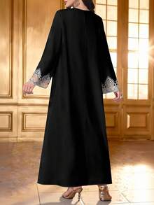 SHEIN Najma Đầm dài tay cổ chữ V in họa tiết ren ombre cổ điển, kiểu dáng thanh lịch Ả Rập, thích hợp cho mùa xuân/hè. - Nhiều màu - Xem 2