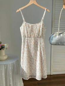 Comfortcana Plus Size Women's Spring/Summer Romantic Pink Chiffon 3D Ditsy Floral Bow Tie Waist A-Line Dress - Pink - View 6