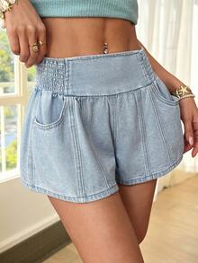 Sunnyshic 女士休闲水洗牛仔短裤，夏季 - 藍色 - 查看 6