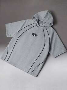 STYNVO Men's Contrast Trim Letter Print Casual Short Sleeve Hoodie - Light Grey - View 5