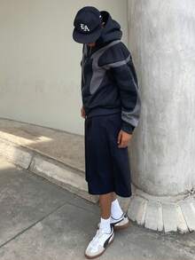 Ngobest Haus Ngobest Haus 男士针织休闲日常宽松长袖连帽卫衣，适合上学、秋季、冬季穿着，情侣款 - 黑色 - 查看 4