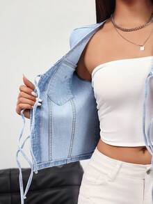 Rivivi Women's Front Tie Casual Versatile Denim Vest - Blue - View 6