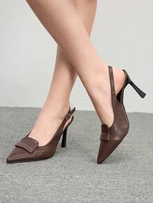 CUCCOO BIZCHIC Women's Outdoor Pointed Toe Stiletto Heels, Brown PU Leather, Minimalist Design, Comfortable For Daily Wear & Party, Buckle Strap Spring Shoes Spring Break Easter For Christmas Spring Shoes - Brown - View 4