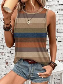 SHEIN LUNE Camiseta de tirantes de talla grande con rayas de contraste para el verano - Multicolor - Ver 1