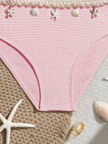 SHEIN Bộ đồ bơi 3 món cho bé gái tuổi teen với mặt dây chuyền trang trí, thích hợp cho tiệc bãi biển, kỳ nghỉ hè, bộ đồ bơi ba món màu hồng nhạt mùa xuân/hè, bộ đồ bơi cho bé gái, đồ bơi màu hồng, quần áo đi biển cho bé gái, bộ đồ bơi có áo khoác ngoài, trang phục mùa hè cho bé gái, đồ bơi, trang phục đi biển, trang phục đi biển cho bé gái, trang phục kỳ nghỉ hè cho bé gái. - Hồng - Xem 5