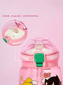 THE POWERPUFF GIRLS X SHEIN 16 Oz / 500 Ml Water Bottle With Silicone Straw And Spill-Proof Lid,Suitable For Travel, Tourism, And School - Baby Pink - View 3