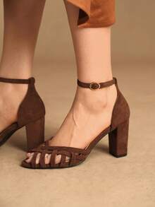 Rosivie Mẫu sandal đế dày hở mũi, khoét lỗ, kiểu Pháp cổ điển mới năm 2025 dành cho nữ. - Cà phê nâu - Xem 8