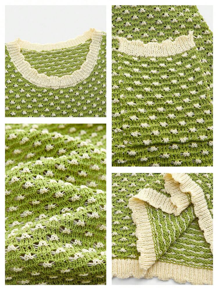 SHEIN Maija Outfit Deas For Dress,Women's Contrast Color Round Neck Sleeveless Hollow Design Dual Pocket Knitted Dress,Going Out Outfits,Casual Dresses For Women ,Summer Holiday Outfits ,Beach Vacation Outfits For Women,Vacation Outfits Women,Summer Holiday Outfits ,Beach Vacation Outfits For Women Body Fitting Dress Sleeveless Dress Green Summer Dress Work Dresses For Women