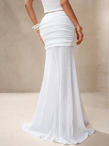 Modelyn French Vacation Style White Lace Low-Waist Fitted Mermaid Skirt,Women's Elegant Sheer Maxi Skirts,Classy Autumn Holiday Beach Bikini Cover Up - White - View 2