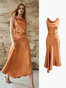 MOTF PREMIUM 女士优雅高领无袖长连衣裙，夏季 - 橘色 - 查看 8