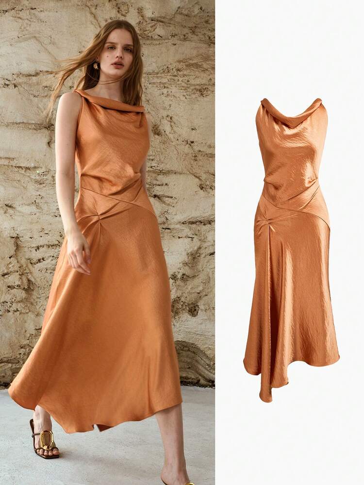 WOMEN'S ELEGANT COWL NECK SLEEVELESS LONG DRESS, SUMMER