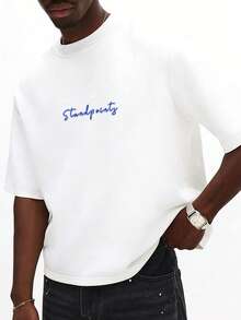 Manfinity Hypemode Men's Letter Print Round Neck Short Sleeve Casual Versatile T-Shirt - White - View 4