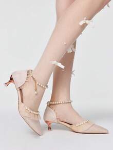 ROMWE Kawaii Elegant Pearl Wedding High Heels - Champagne - View 4