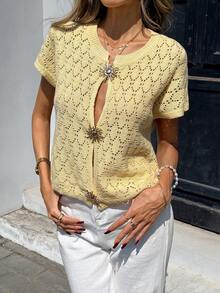 Pariaura 女士常规版型法式浪漫简约针织上衣 - 黃色 - 查看 1