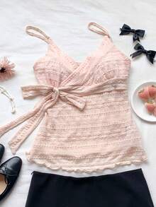 Comfortcana 2026 New Arrival Spring/Summer Pink Casual Women Front Knot Camisole Dress Top Summer Vacation Dress Beachy Dress Summer Cocktail Dress Vacation Outfits Women  Pink Top Y2K Tops Wrap Tie Top Summer Top Pink Spaghetti Strap Top Anthropologie Inspired Top - Pink - View 7