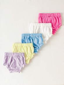SHEIN Playful Pals 5 件装 女婴夏季轻便灯笼裤、休闲可爱训练裤、尿布套裤 - 彩色 - 查看 2