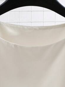 SHEIN 梭织面料圆领无袖金属扣腰带褶裥下摆女士优雅衬衫，商务、通勤、旅行、春夏皆宜 - 杏色 - 查看 7