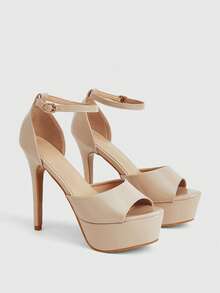 CUCCOO LuxiPop Women Shoes Spring And Summer Comfortable Non-Slip Fish Mouth Waterproof Table 4cm Fine Heel 13cm European And American Style Patent Leather Nude Daily Dating Party Women's High Heel Sandals - nude - View 4