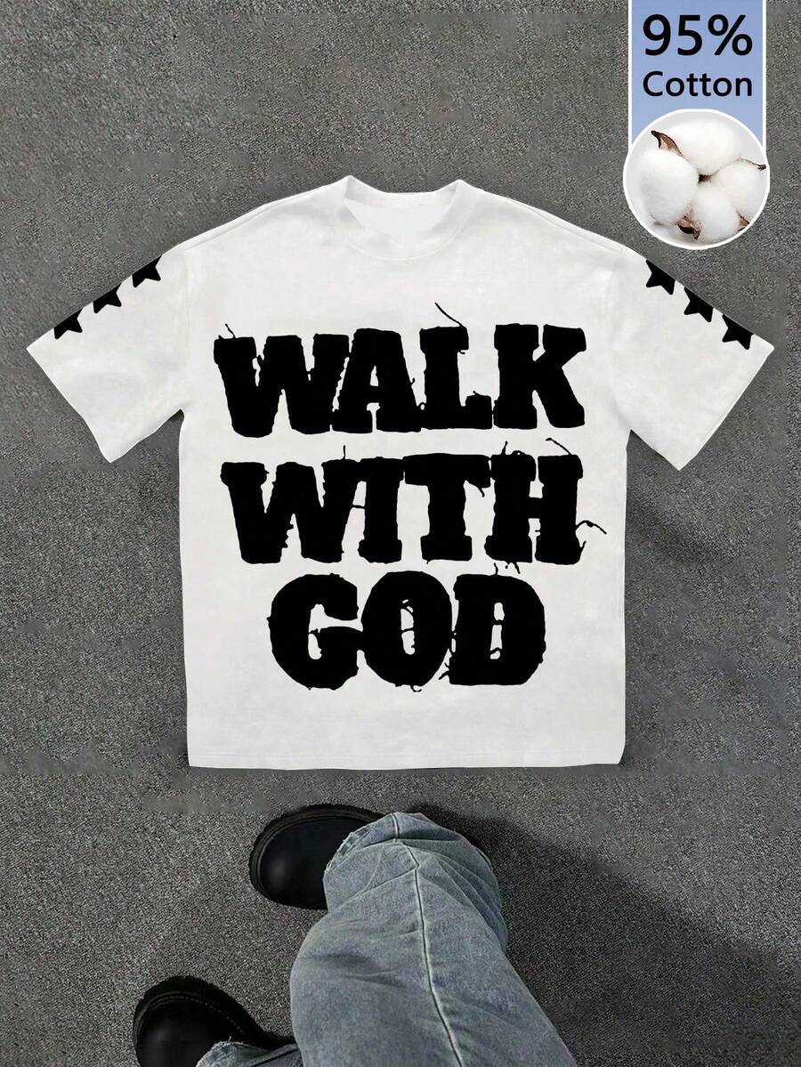 Slaydiva 95% Cotton Women's Casual Slogan Print Round Neck Short Sleeve T-Shirt - Multicolor - View 1