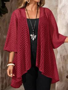 EMERY ROSE Plus Size Women Casual Versatile Long Sleeve Cardigan For Daily Wear - Burgundy - View 1