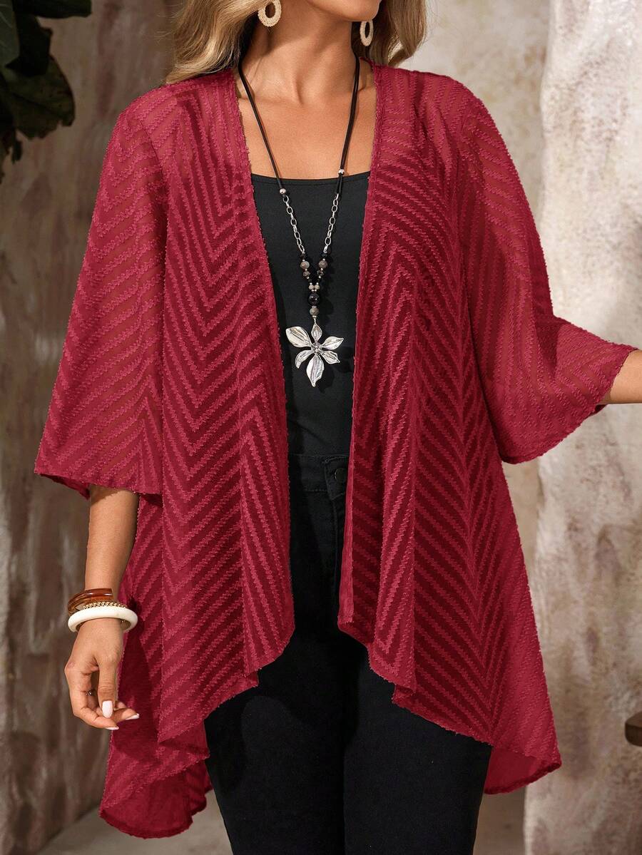EMERY ROSE Plus Size Women Casual Versatile Long Sleeve Cardigan For Daily Wear - Burgundy - View 1