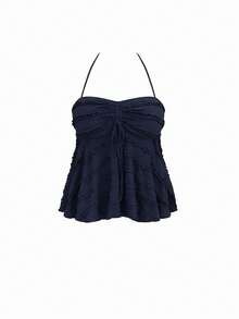 Rina Fox Top décontracté sans dos à encolure ras-du-cou pour grandes tailles - bleu indigo - Voir 7