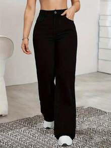 Mezclilla mujer ropa vaquera de mujer wide leg jeans mujer pantalones de mujer pantalones de mezclilla pantalones de mezclilla mujer pantalon de mezclilla dama - Negro - Ver 5