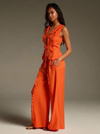 Athîral Women's Vacation Casual Solid Color Camisole And Pants 2 Pieces Set