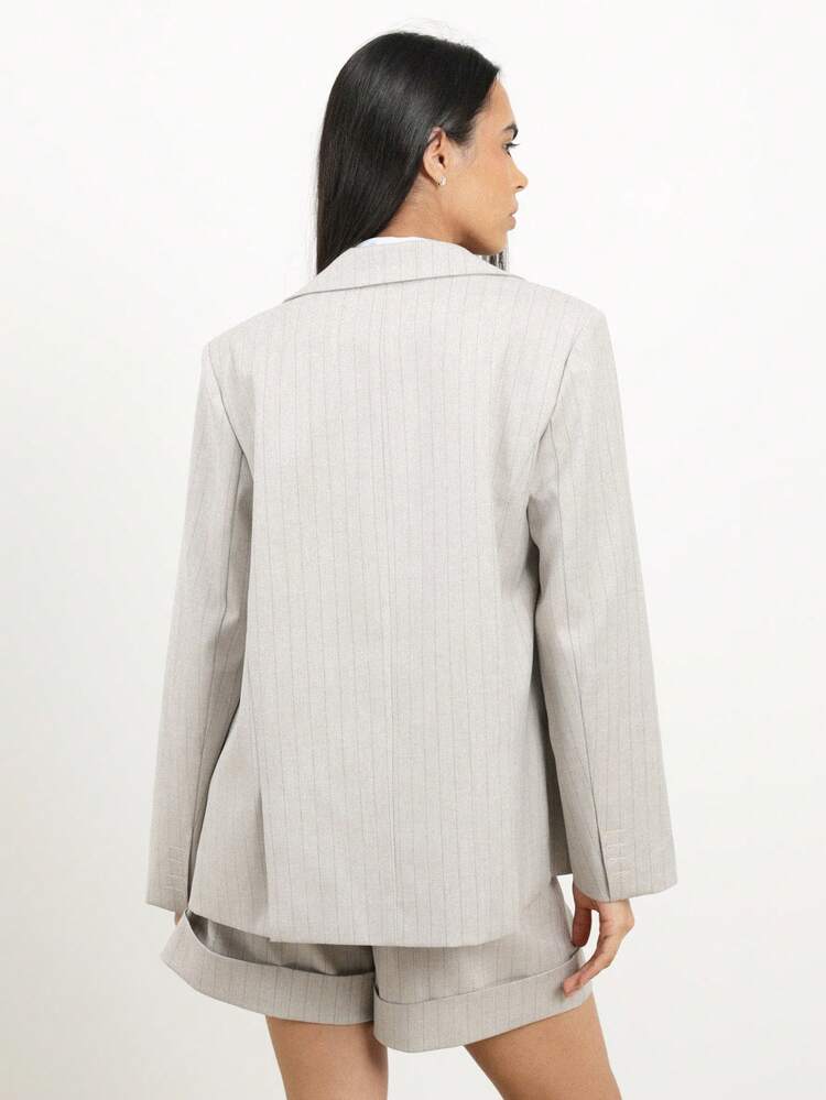 KSTM Blazer doppiopetto oversize a righe per donna, abbigliamento professionale e formale da ufficio, giacca sartoriale con risvolti e chiusura con bottoni, adatta per l'autunno e l'inverno, per l'ambiente lavorativo