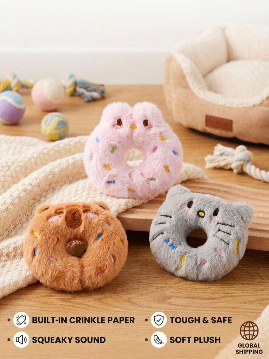 PETSIN Cute Plush Donut Cat Toy, Containing Sound Paper For Interactive Play With Cats - Multicolor - View 1
