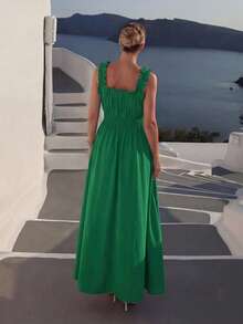 Vivid Eden Large Size Women's Spring Summer Beach Holiday Elegant Formal Flower Dress, Summer Women's Long Dress,Plus Size Women's Spring/Summer Fashion Casual Elegant Romantic Vacation Daily Wear Loose Green Chiffon Dress, Soft And Comfortable Fabric,Lady's Green Dress Green Beach Dress Green Summer Dress Green Sundress Green Vacation Dress Green Maxi Dress Women Green Summer Dress Women Zanzea Dress For Women Woman Dress - Green - View 4