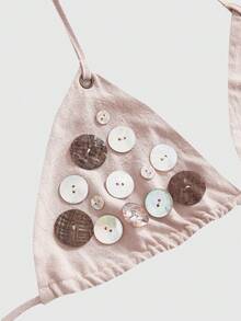 ROMWE Avant 复古田园风贝壳装饰性感露背吊带背心，适合音乐节 - 卡其色 - 查看 4