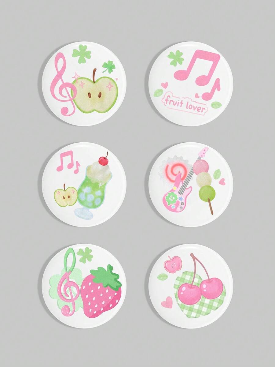ROMWE 4.4 Cm / 1.73 Inches Note, Apples, Musical Notes, And Strawberries, Decorative Pins, Brooches, Badges, Buttons For Sewing Onto Clothes, Bags, Backpacks, Perfect For Music Festival Decorations,Great Gifts For Friends And Family - Green - View 1