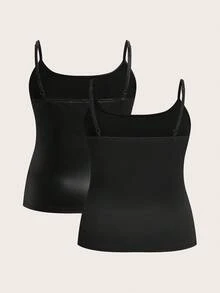 SHEIN EZwear 大码女式纯色休闲百搭吊带背心 - 黑色 - 查看 3