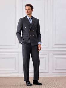 Officeau Fashion New Men's Business Double Breasted Solid Color Suit Coat+Trousers Male Slim Wedding 2 Pieces Blazers Jacket Pants High Quality Social Contact Gown - Grey - View 6