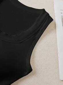 SHEIN Comfortcana 女士无胸罩修身纯色休闲背心，带衬垫，内置胸罩 - 彩色 - 查看 5