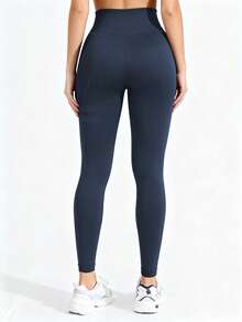 Easithlete 1 szt. Damskie, bezszwowe, elastyczne, modelujące legginsy w kolorze granatowym, z wysokim stanem, wygodne do jogi, golfa, biegania, jazdy na rowerze, fitnessu, na świeżym powietrzu, do uprawiania sportów rekreacyjnych, odpowiednie na wiosnę, lato, jesień i zimę - Granatowy - Zobacz 3
